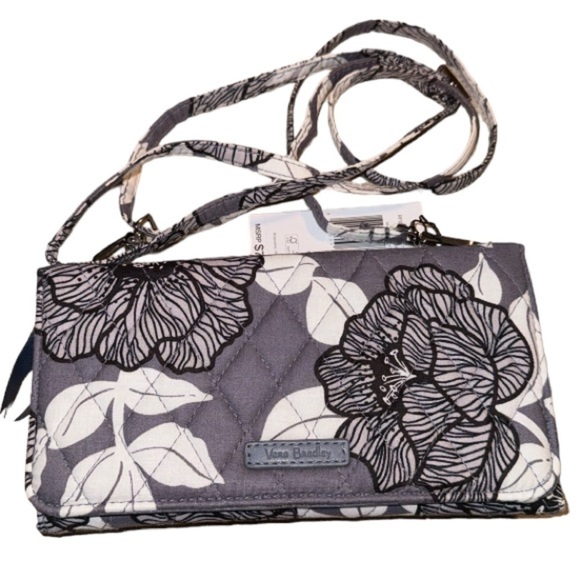 Vera Bradley crossbody Wallet purse slim NEW gray moon shadow meadow NWT - Picture 1 of 6